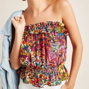 Anthropologie Maeve Adelaide Strapless Blouse- Multicolour Floral Print Tube Top